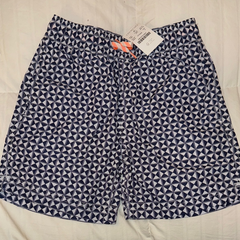 J. Crew Navy and White Geometric Kids Swim Trunks. NWT